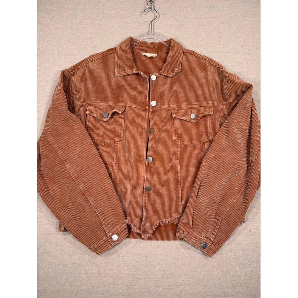 Altar'd State Rust Orange Corduroy Raw Hem Cropped Jacket J24171-01B Womens M